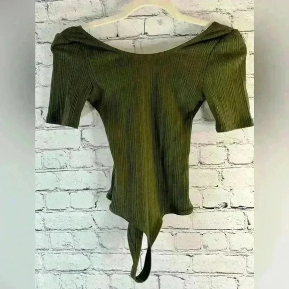 Vitamin A Womens ribbed short sleeve organic forest green bodysuit. Sz XS. NWOT - Picture 2 of 6